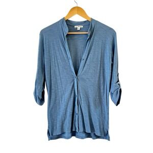 James Perse Womens Cotton Slub Top Size 2/M Button Up Roll Tab Minimalist